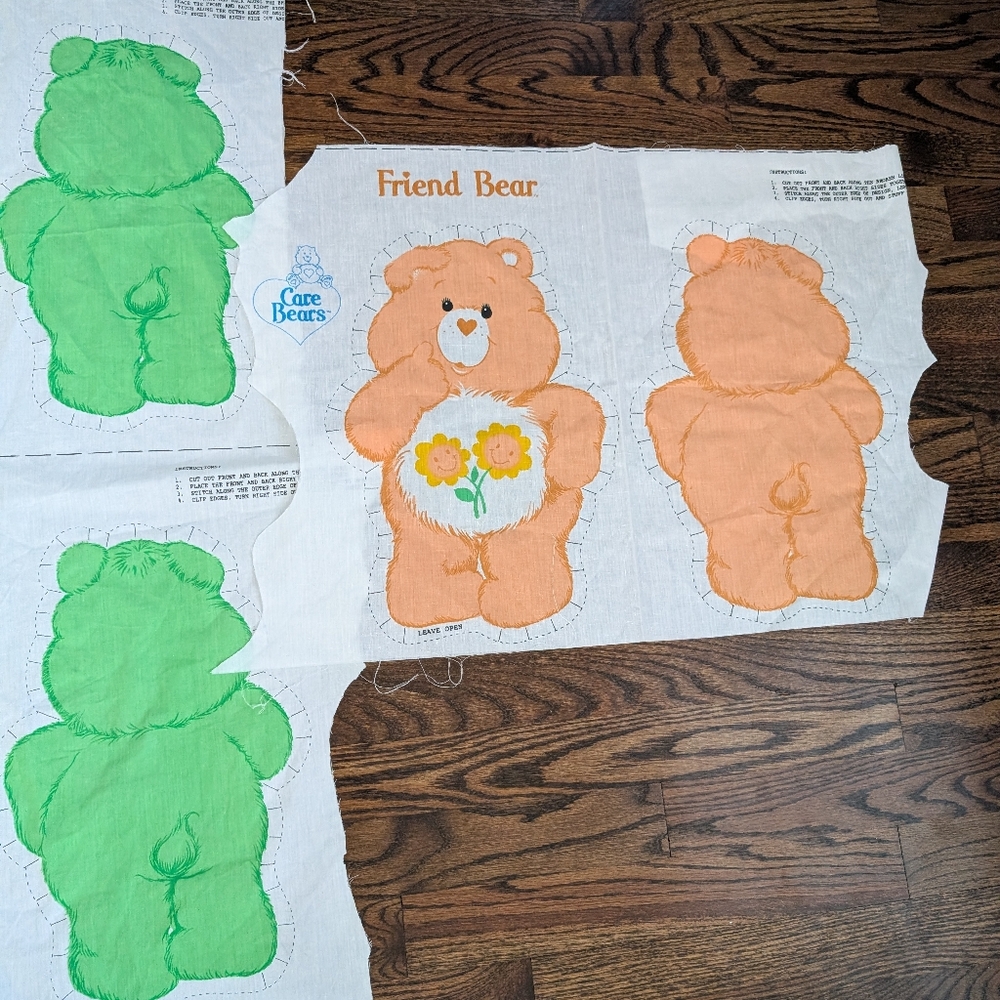 Vintage Care Bears Cut and Sew Fabric Panels Good Luck Bear Friend Bear 1980s - Picture 2 of 4